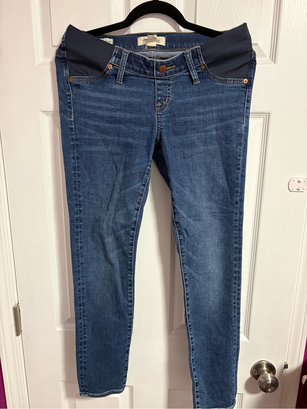Madewell Medium Blue Side Panel Skinny Maternity Jeans, Very Stretchy, Size 28